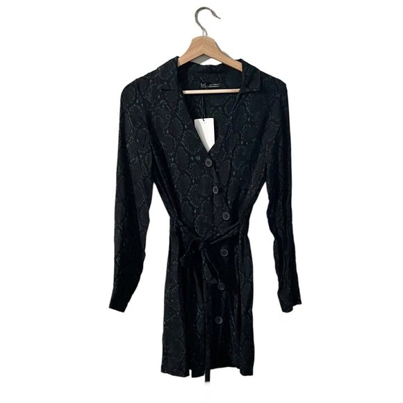 ZARA trf Wrap Dress Size XS Green Black Snakeskin Print Belted Button Front - Picture 1 of 6